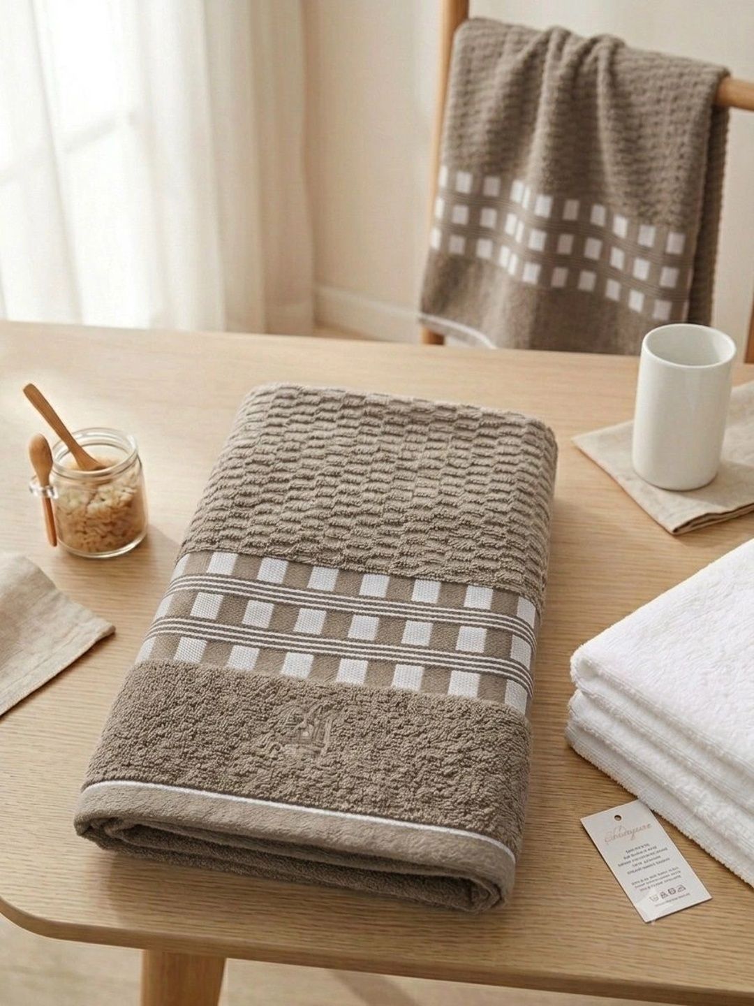 Satisfyn Beige 1 Printed Cotton 450 GSM Bath Towel-image-49