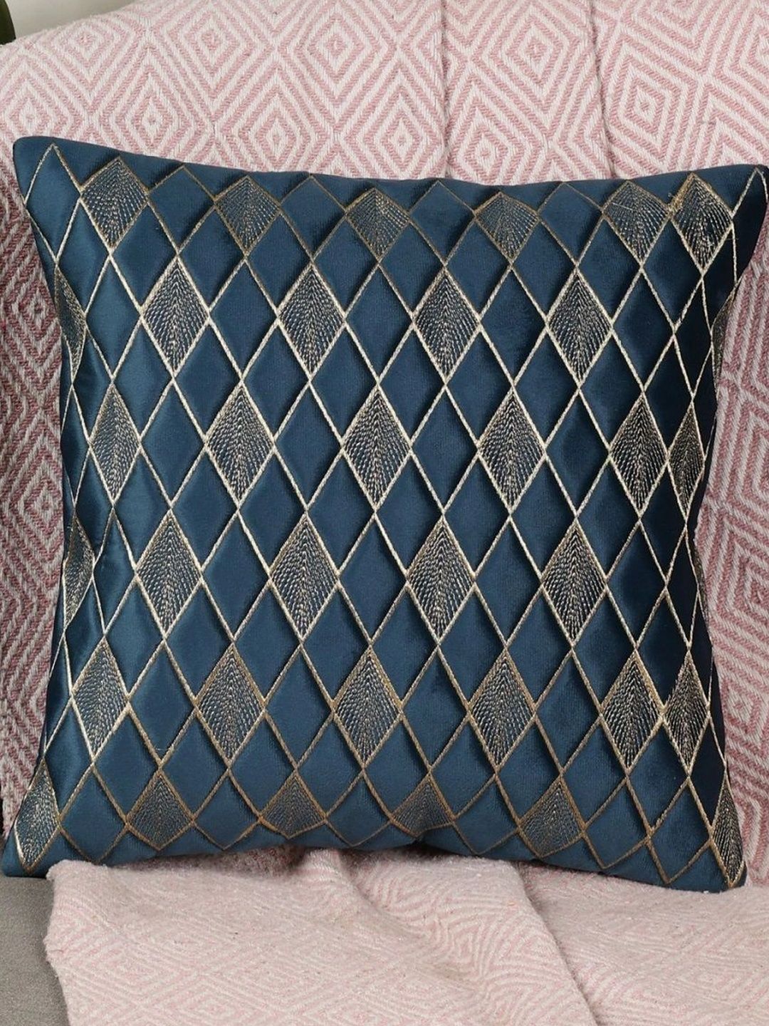 MONKDECOR Blue Geometric Velvet Square Cushion Covers-image-45