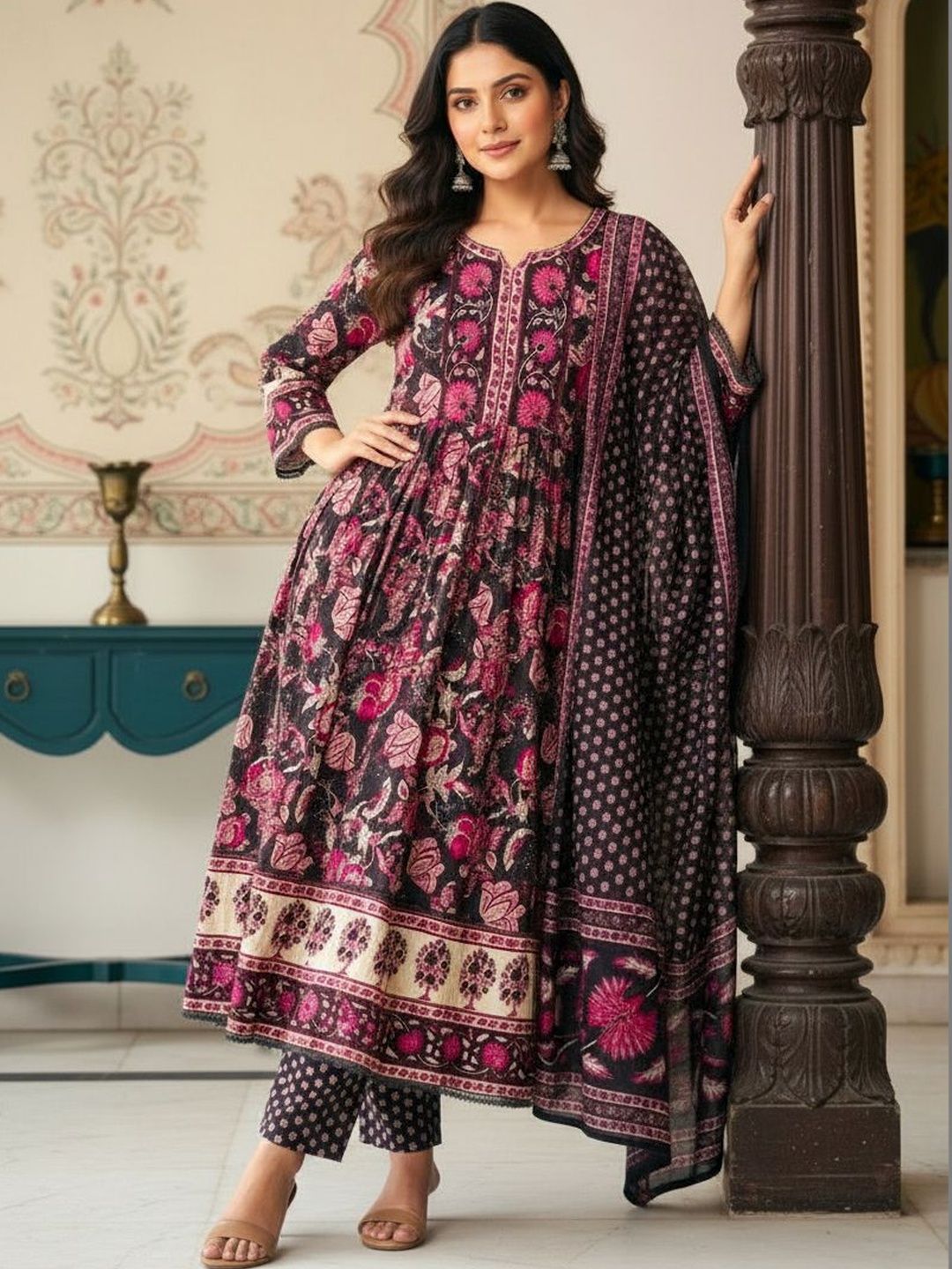 Anouk Women Floral Printed Empire Thread Work Pure Cotton Kurta with Trousers & With Dupatta-picture-16