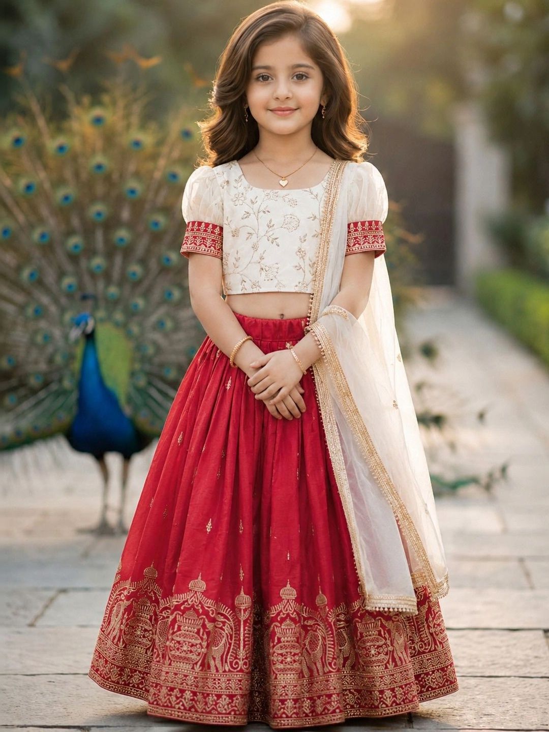 KALINI Girls Embroidered Thread Work Ready to Wear Lehenga & Blouse With Dupatta-image-38