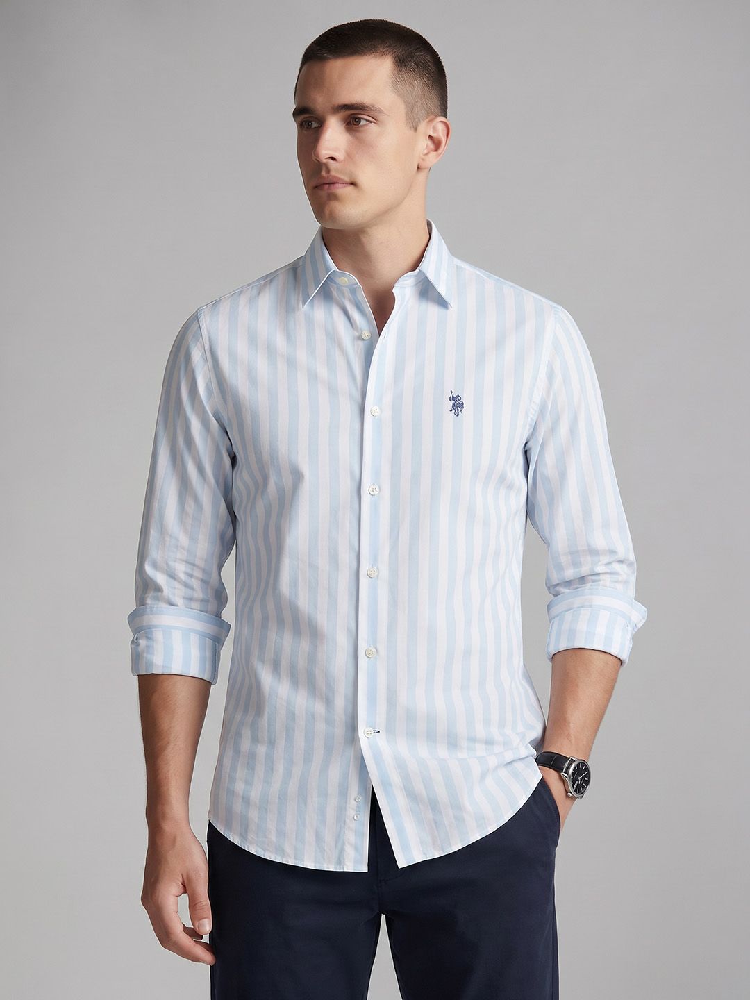U.S. Polo Assn. Tailored Fit Striped Pure Cotton Casual Shirt-picture-40
