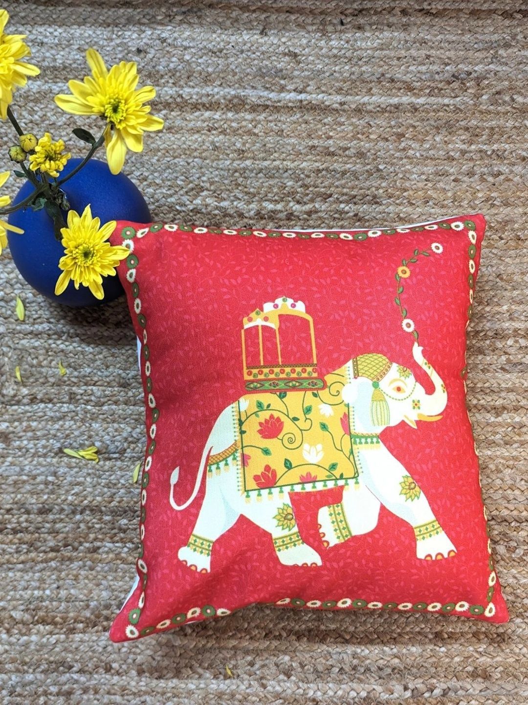 Indisca Designs Red & Cream-Coloured Ethnic Motifs Square Cushion Covers-picture-11
