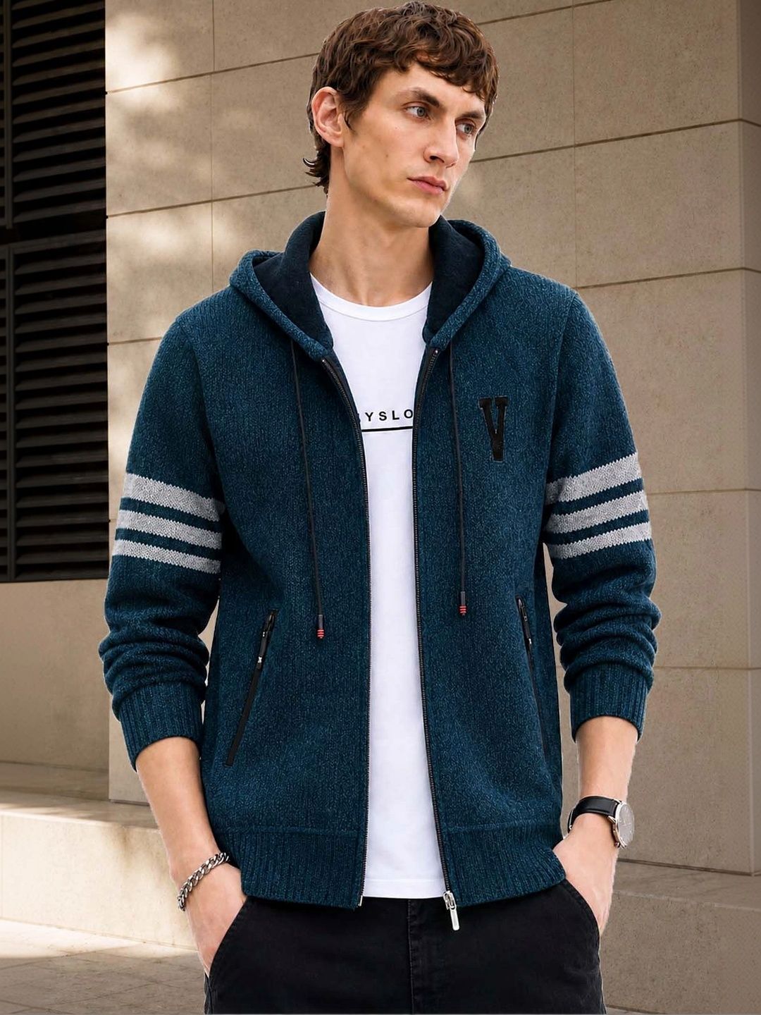 R.Code by The Roadster Life Co. Men Colourblocked Lightweight Knitted Jacket-picture-52