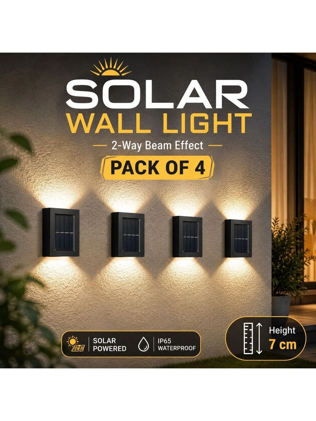 ENORMITY 4-Pcs Yellow & Black 2-Way Solar Wall Light 5W Outdoor Lamps-image-13