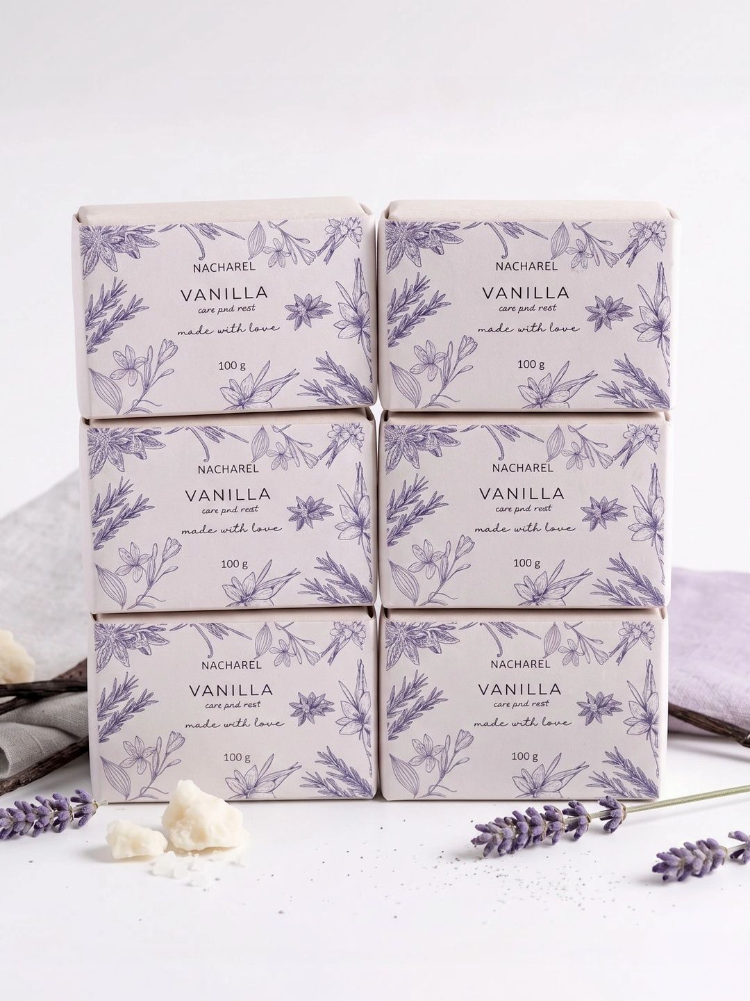 Nacharel Set Of 6 Pure & Gentle Vanilla Bathing Bars - 100 g Each-picture-34
