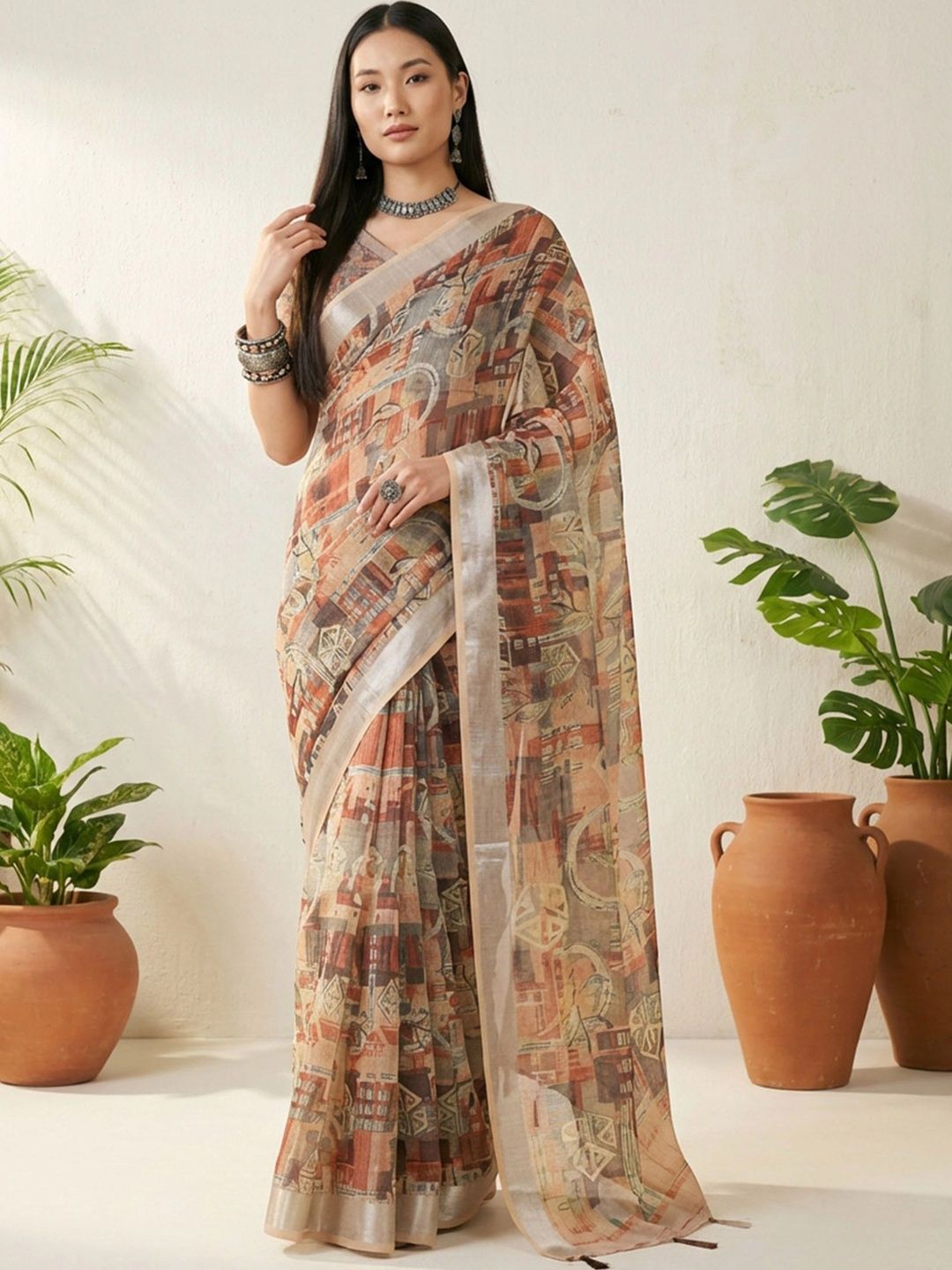 Sangria Zari Pure Linen Designer Khadi Saree-picture-53