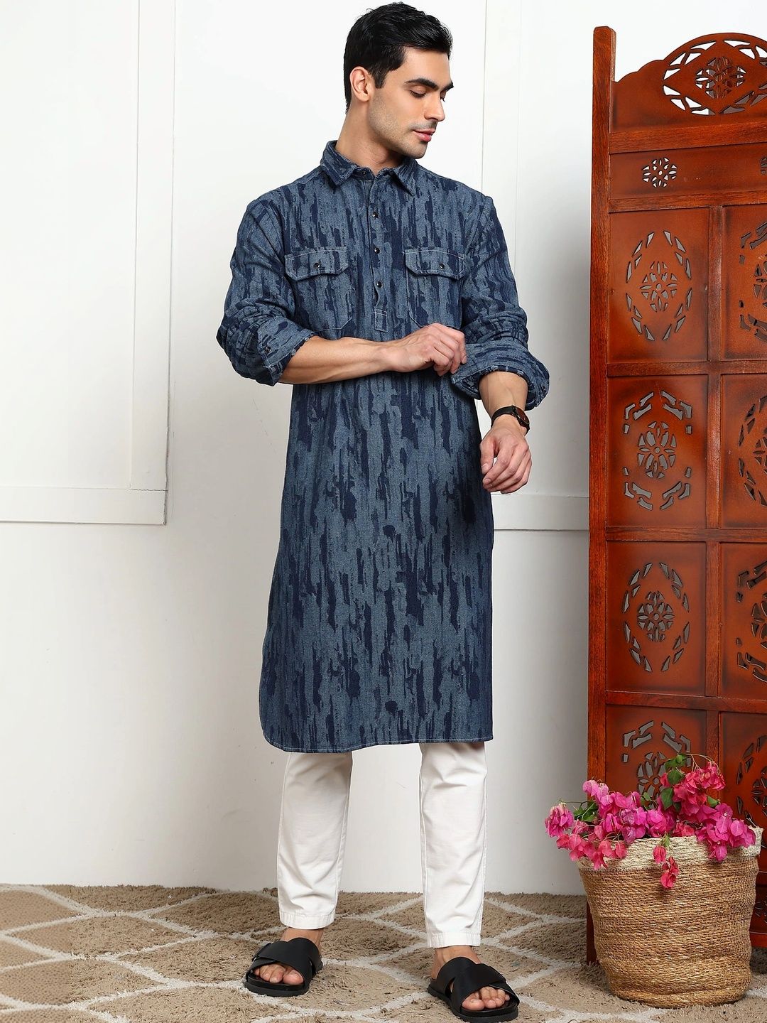 Anouk Men Printed Denim Kurta-picture-28
