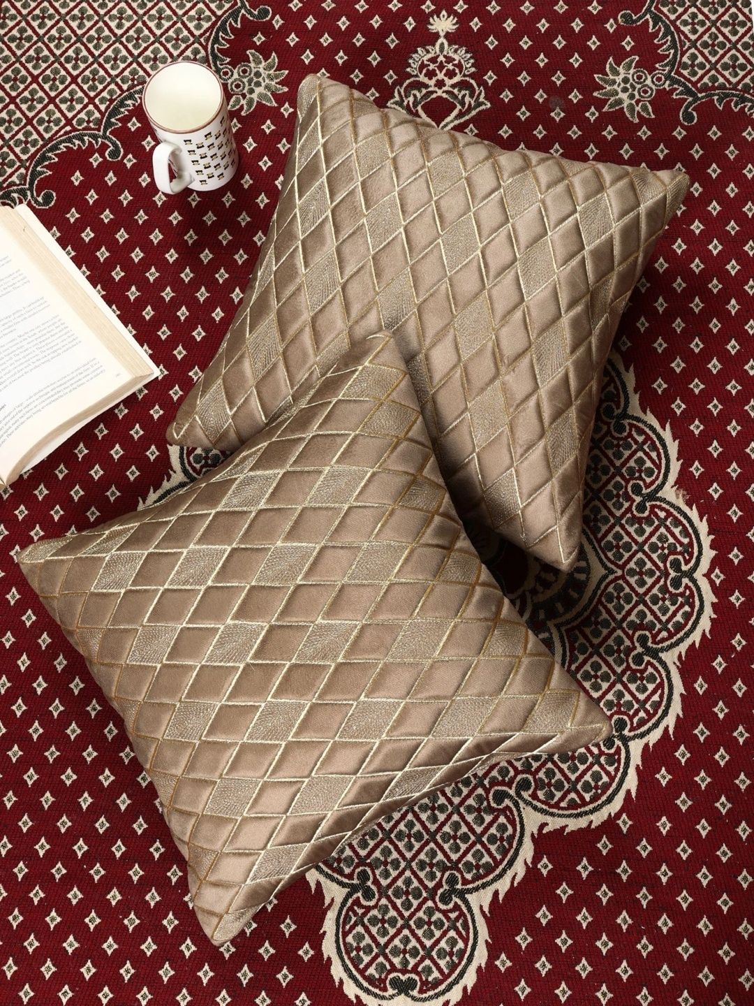 TANLOOMS Brown Set of 2 Geometric Velvet Square Cushion Covers-picture-39