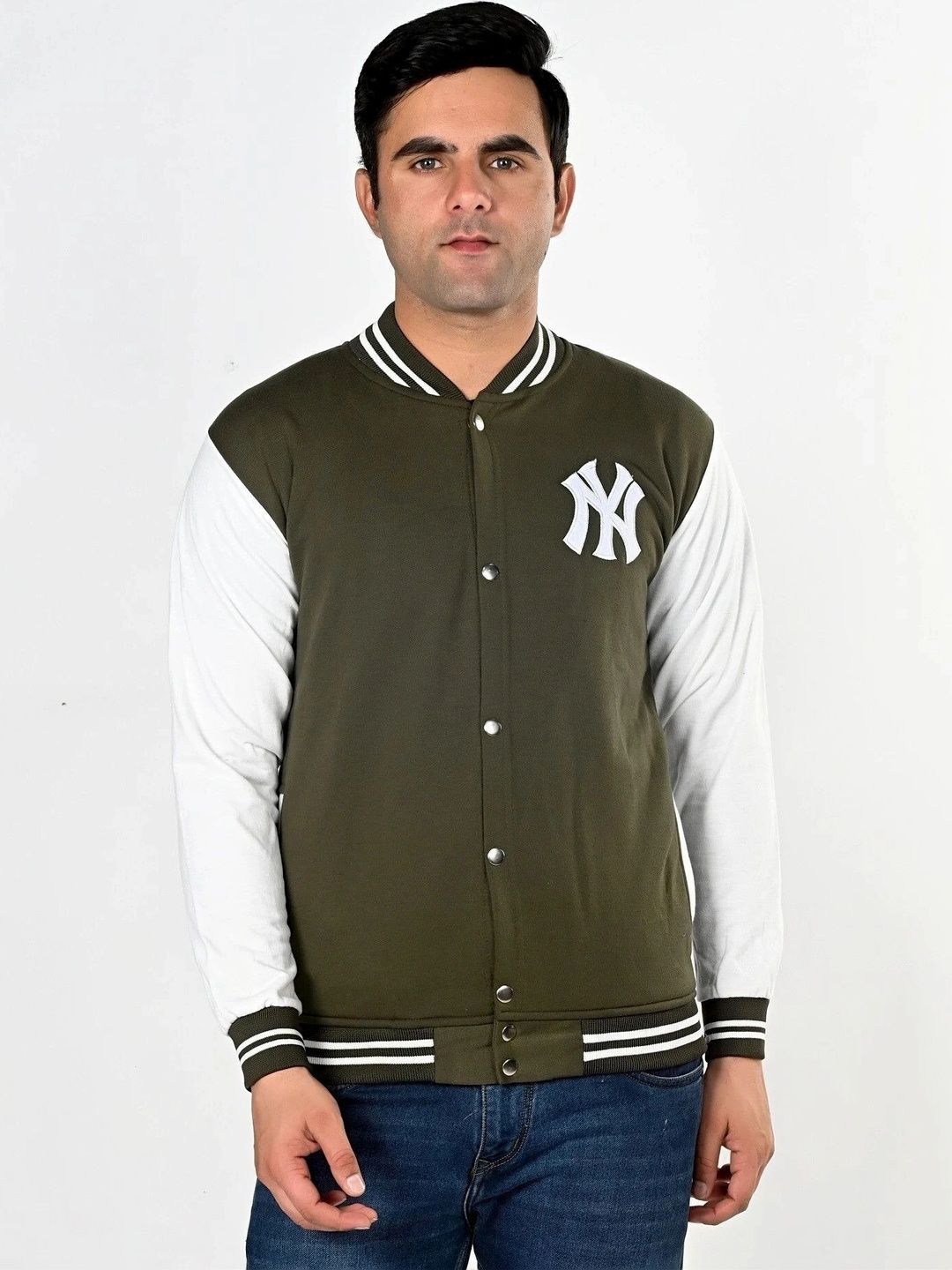 SQS Men Brand Logo Colourblocked Woollen Varsity Jacket-picture-11
