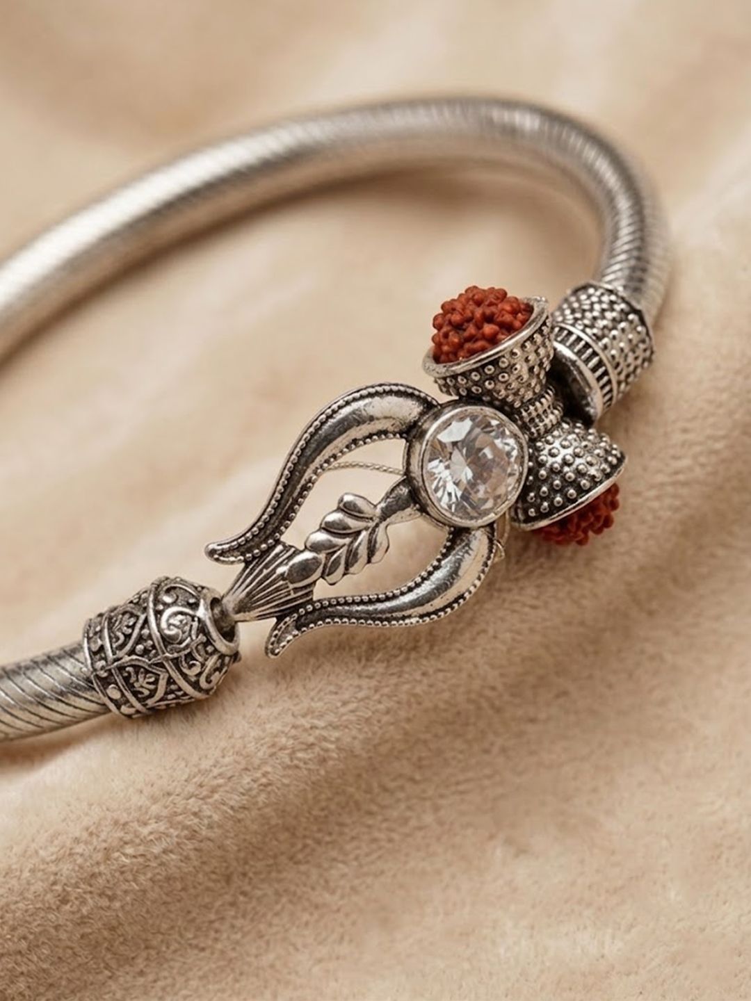 Anouk Silver Plated Trishool Design Rudraksh Rakhi Bracelet-picture-17