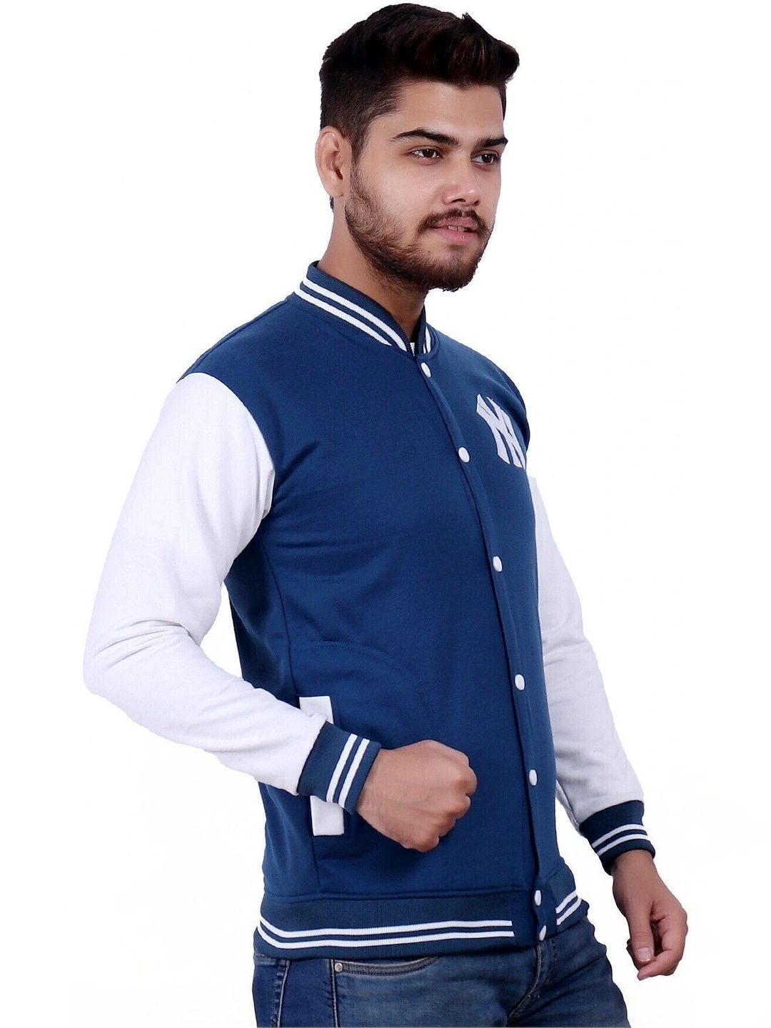 SQS Men Brand Logo Colourblocked Woollen Varsity Jacket-picture-13