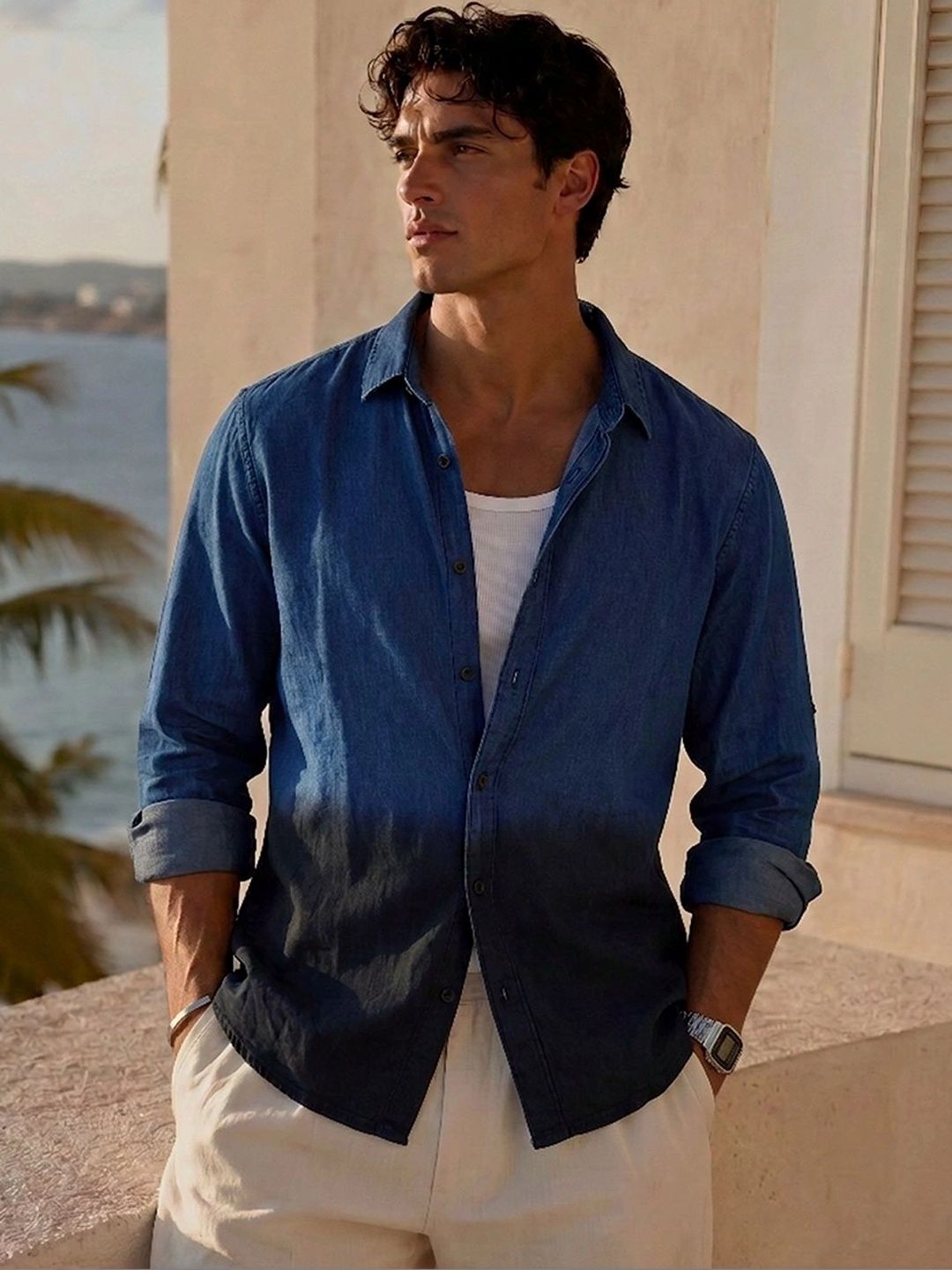 Powerlook Indigo Ombre Lightweight Shirt-image-23
