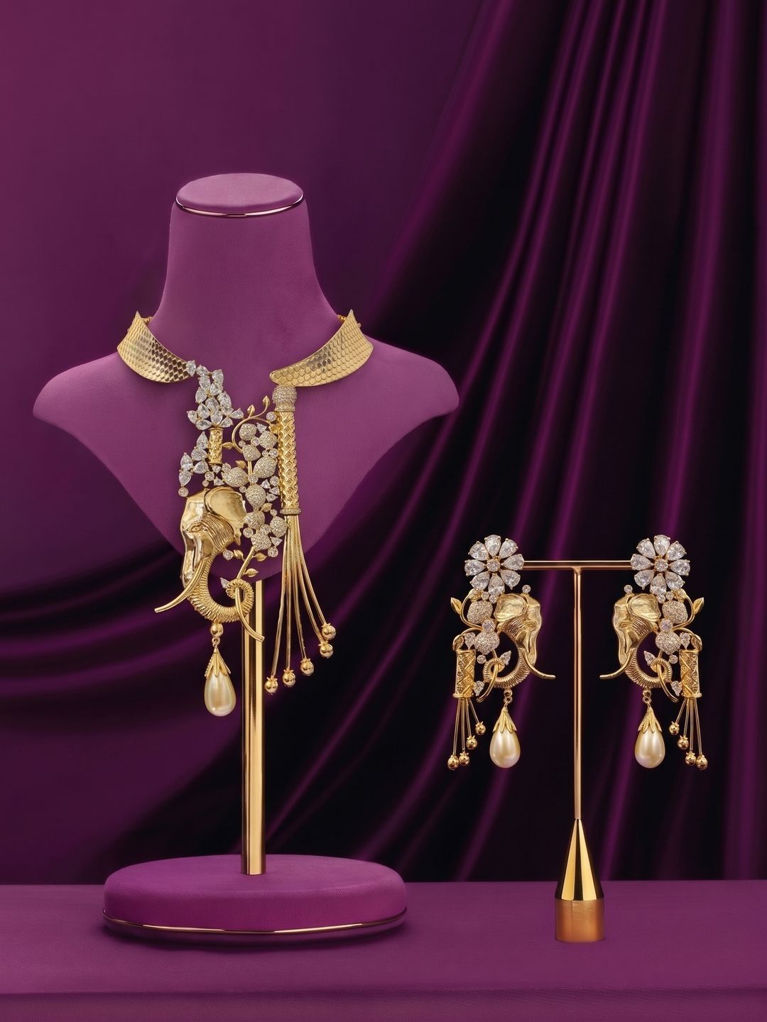 Anouk Gold-Plated Enamelled Cubic Zirconia Necklace and Earrings-picture-22