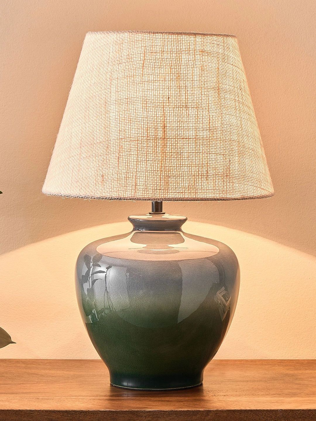 Home Centre Green Textured Ceramic Abstract Shaped Table Lamp-image-19