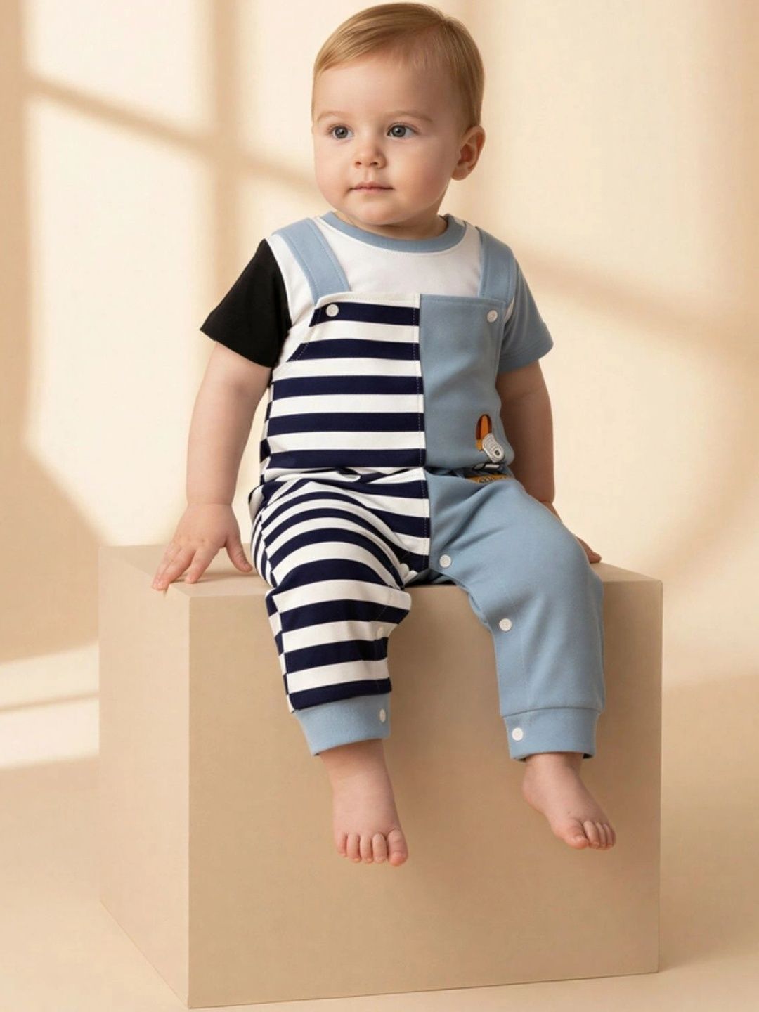Toddle and Care Boys Striped Basic Jumpsuit with Applique-picture-14