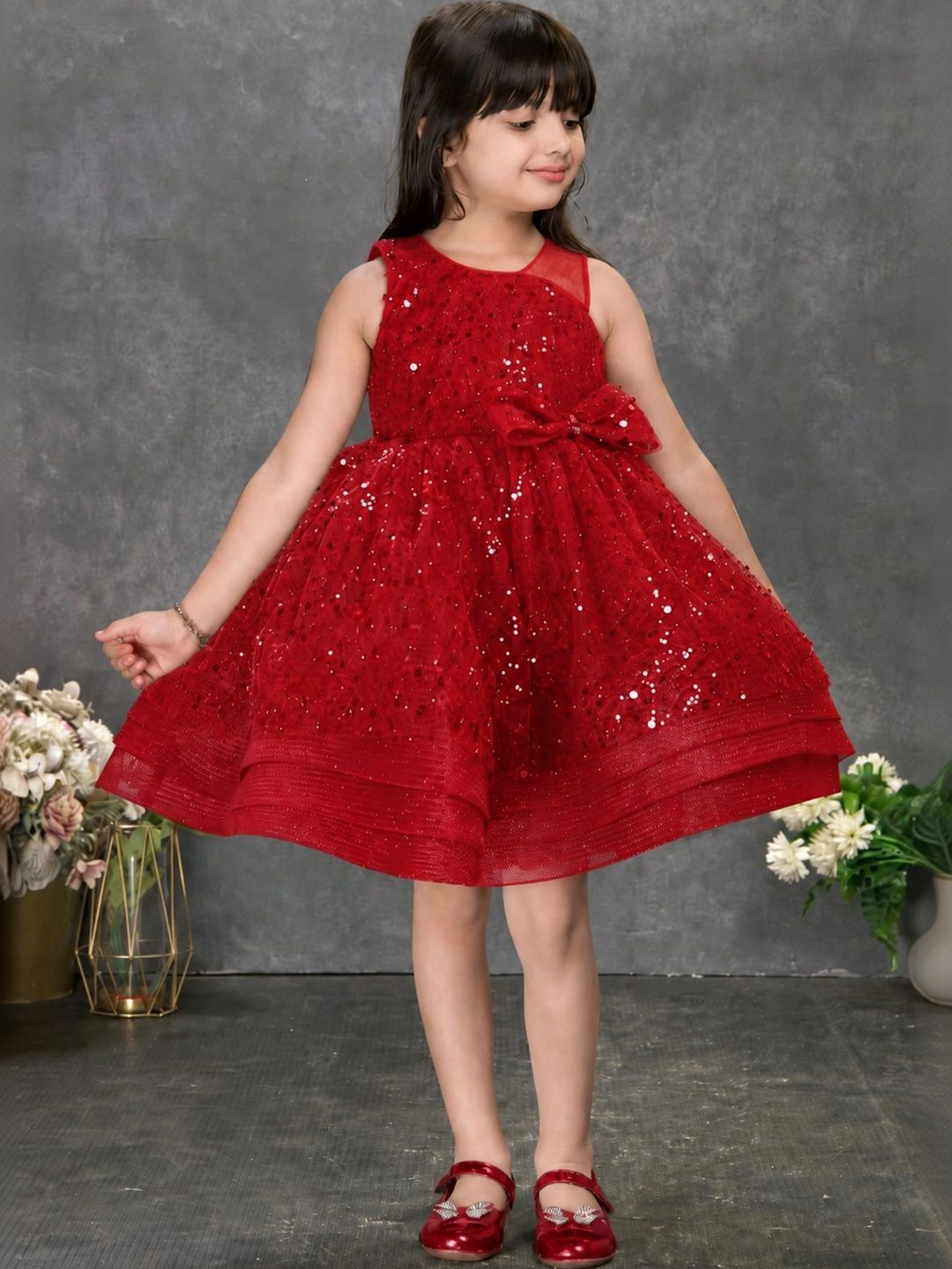 Lagorii Embellished Ruffled Net Fit & Flare Dress-picture-49