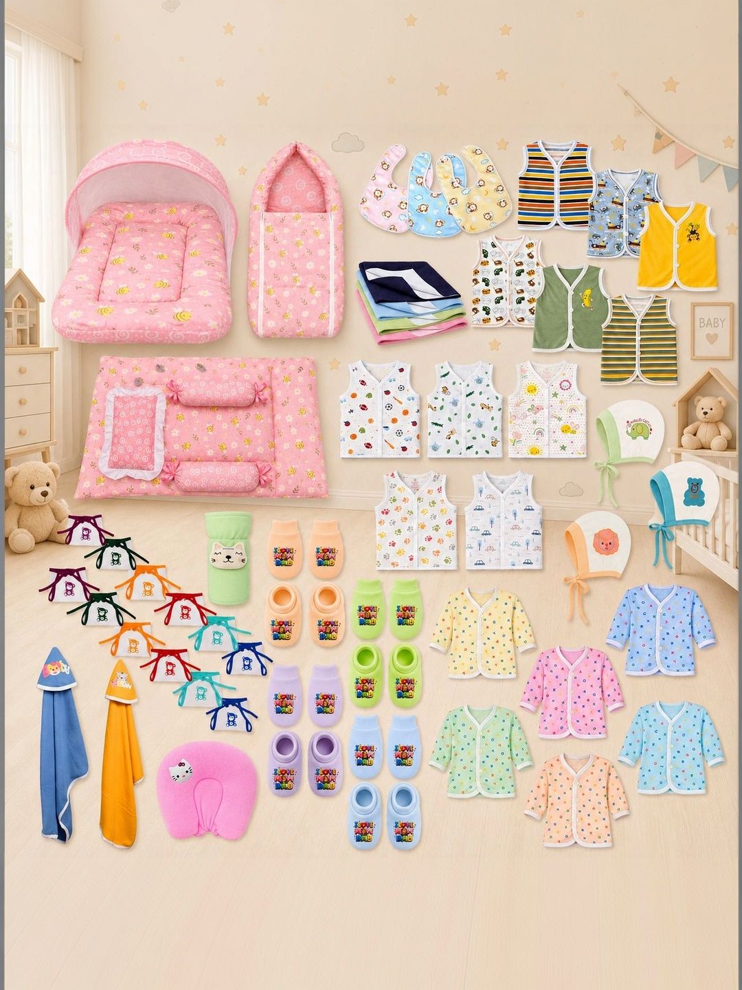 Toddylon Infrant Pack Of 54 Printed Pure Cotton Baby Apparel Gift Set-picture-2