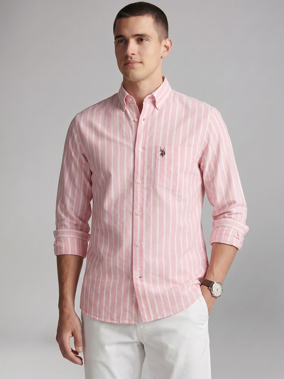 U.S. Polo Assn. Tailored Fit Striped Pure Cotton Casual Shirt-picture-45