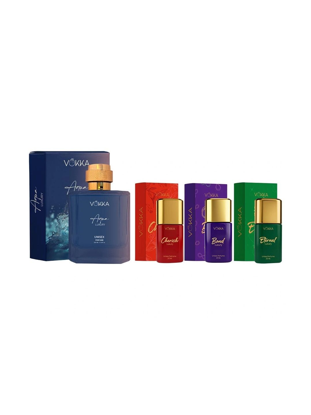 VOKKA Set Of 4 Aqua, Cherish, Bond & Eternal Eau De Perfume - 100 & 20 ml Each-picture-43
