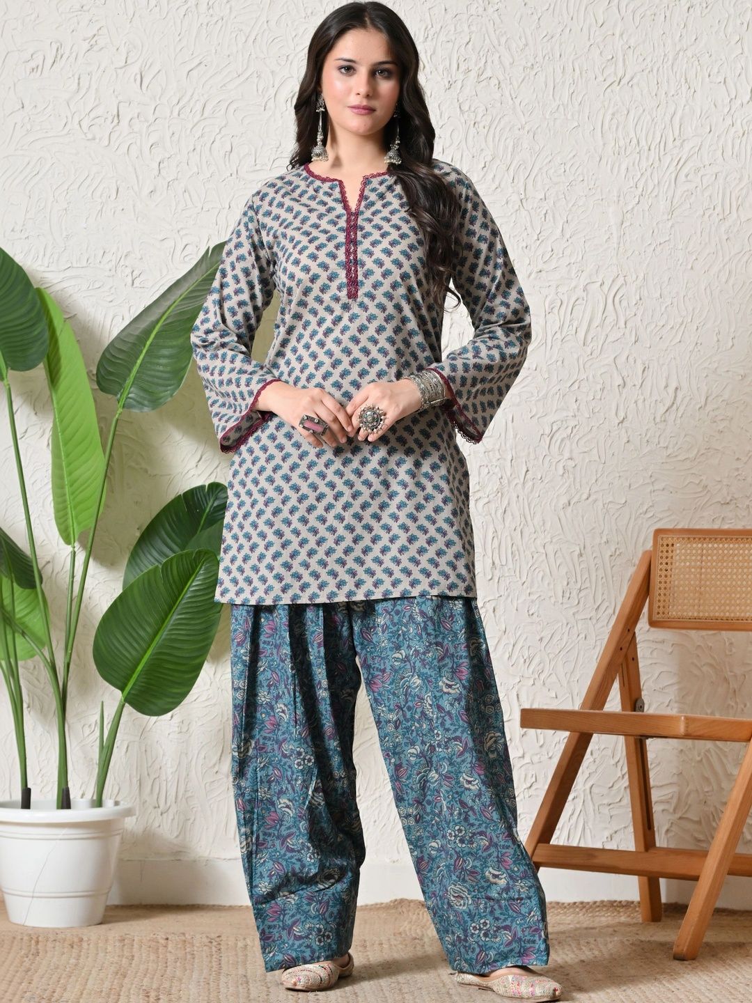 KALINI Women Ethnic Motifs Printed Regular Pure Cotton Kurti with Patiala-picture-22