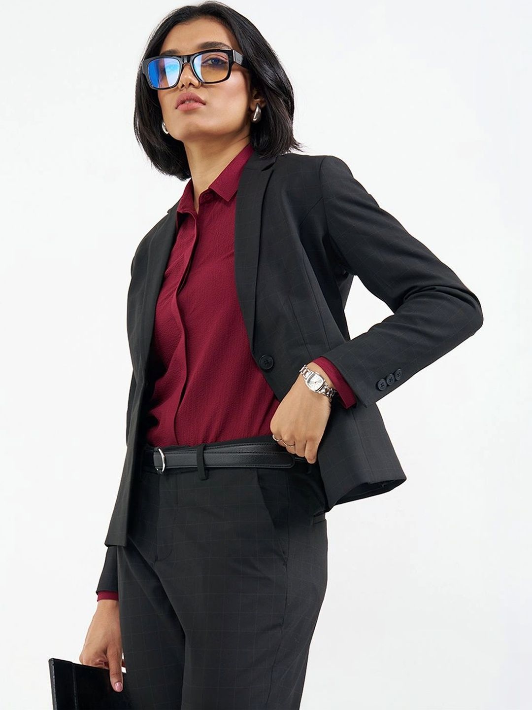 Annabelle by Pantaloons Checked Notched Lapel Single-Breasted Formal Blazers-picture-41