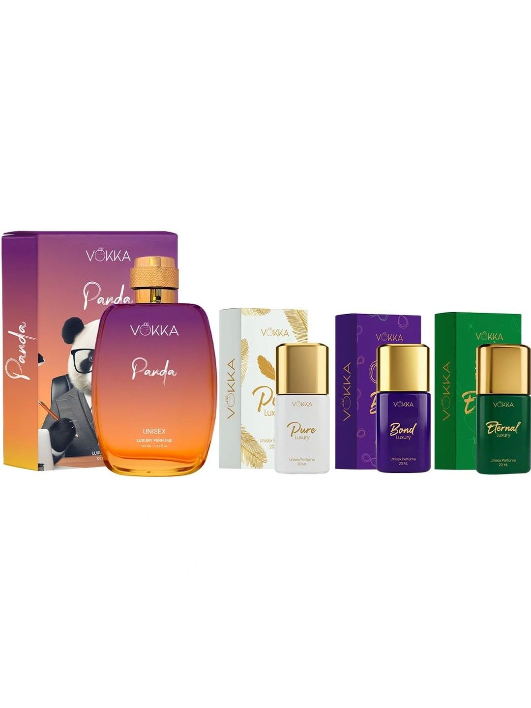 VOKKA Set Of 4 Panda, Pure, Bond & Eternal Eau De Perfume - 100 & 20 ml Each-picture-38