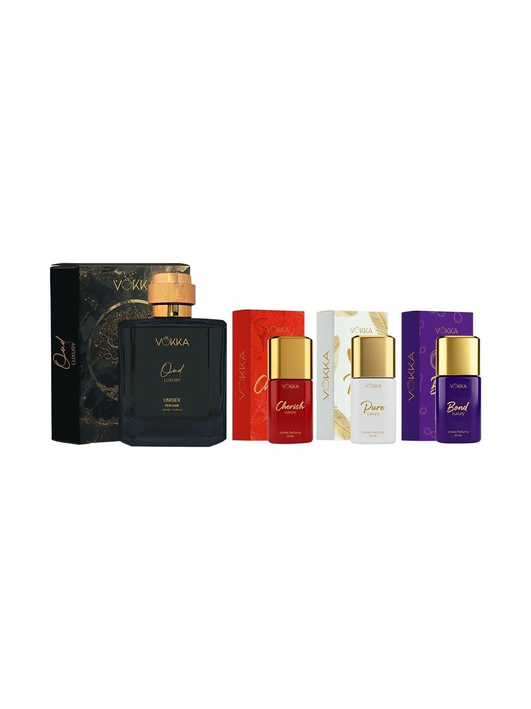 VOKKA Set Of 4 Oud, Cherish, Bond & Pure Eau De Perfume - 100 & 20 ml Each-picture-1