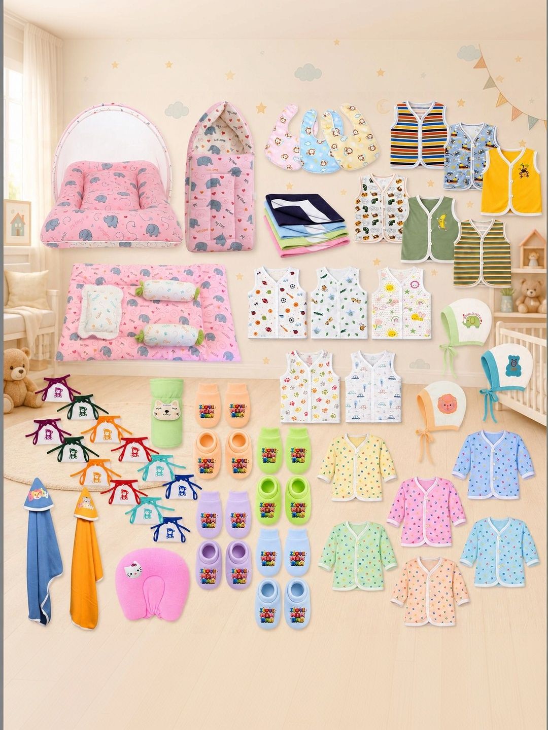 Toddylon Infrant Pack Of 54 Printed Pure Cotton Baby Apparel Gift Set-picture-5