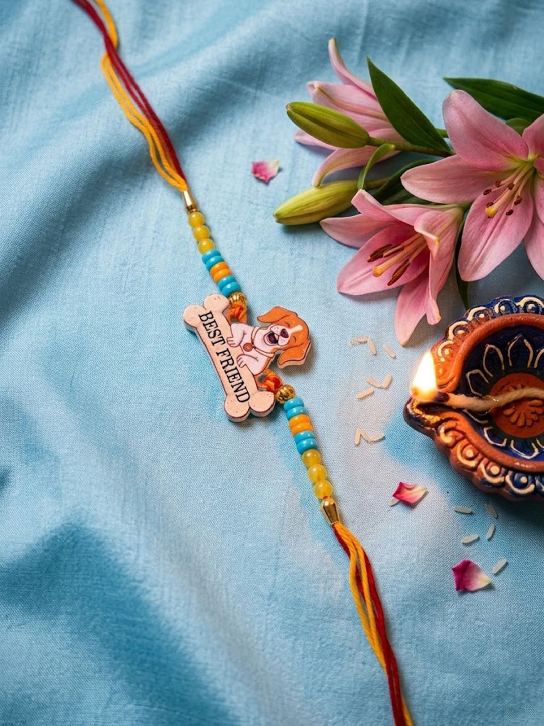 Anouk Stylish Artificial Beads Kids Thread Rakhi With Roli Chawal Chandan Mishri-picture-26