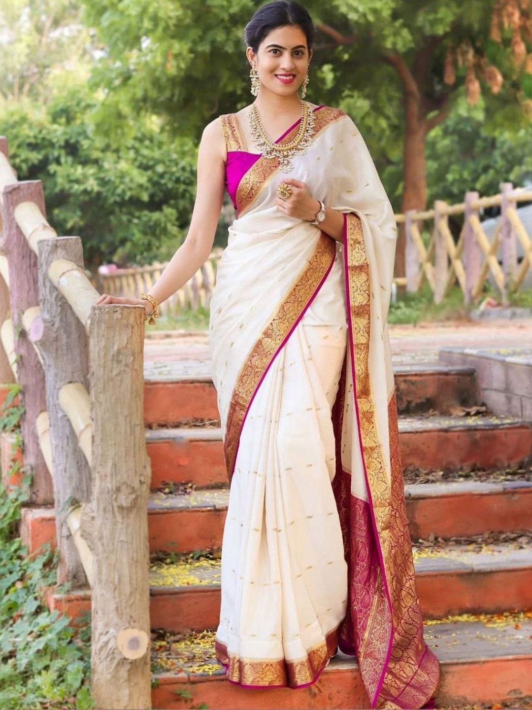 Anouk Woven Design Zari Silk Blend Handloom Mysore Silk Saree-picture-14