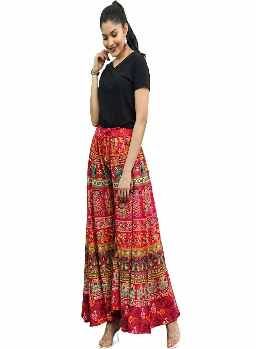 OUTER WEAR AYAM EXPORTS Women Ethnic Motifs Printed Knitted Ethnic Palazzos-picture-28