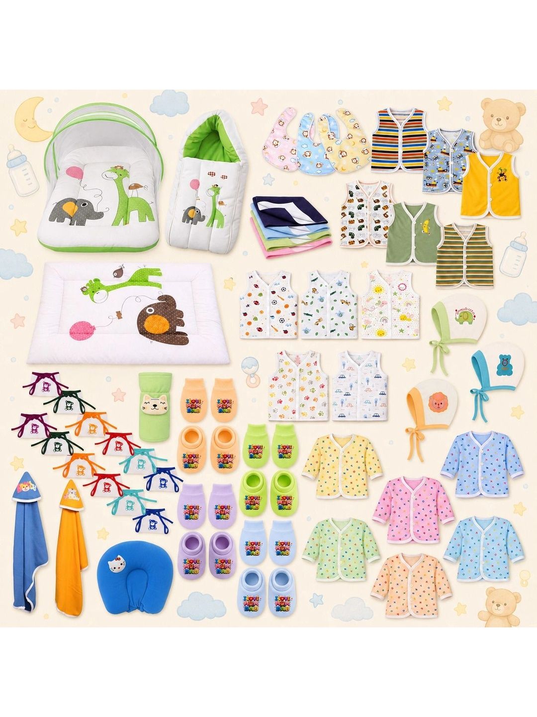 Toddylon Infrant Pack Of 54 Printed Pure Cotton Baby Apparel Gift Set-picture-0