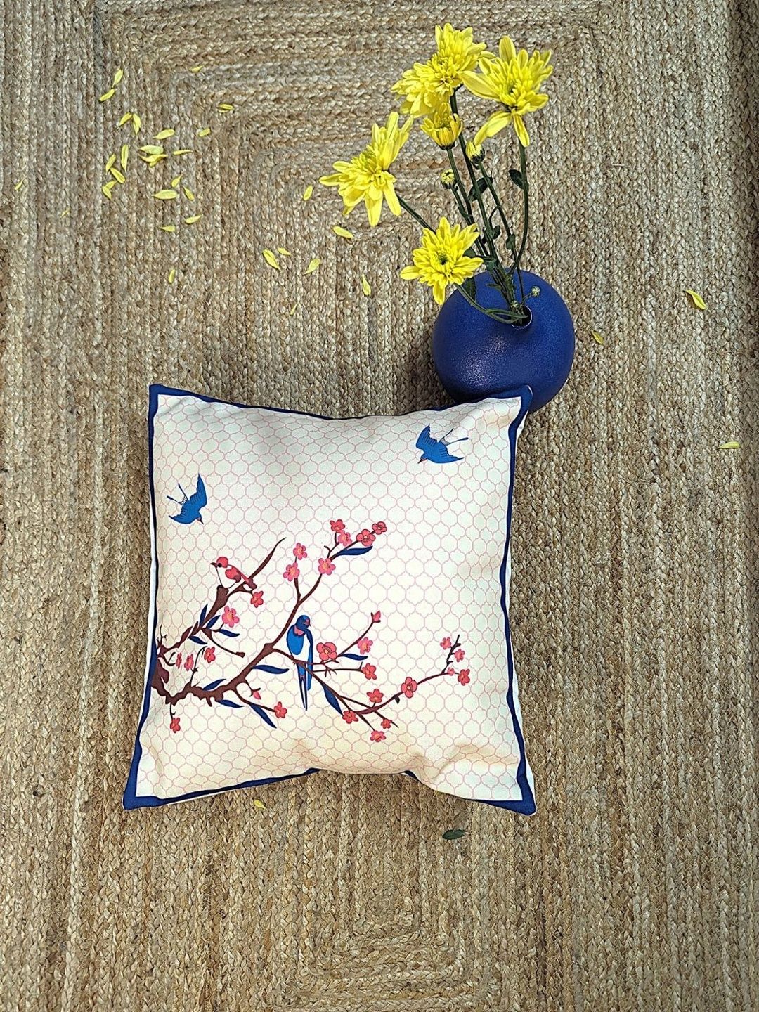 Indisca Designs Cream-Coloured & Pink Floral Square Cushion Covers-image-45