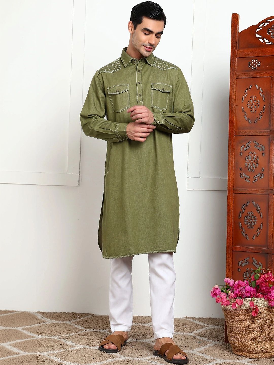 Anouk Men Embroidered Thread Work Denim Kurta-picture-46