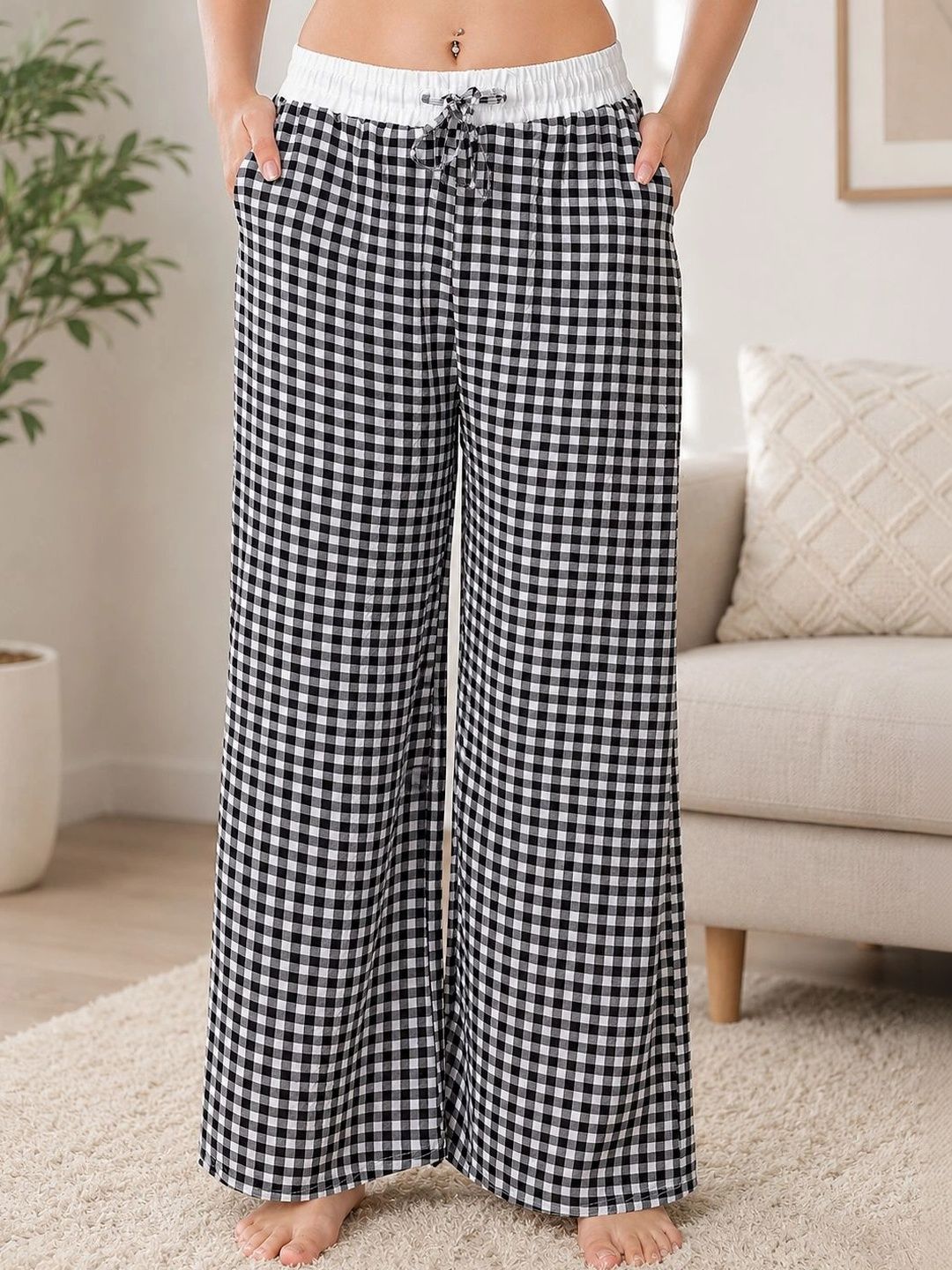 GRACIT Checked Wide leg Lounge Pant-picture-17