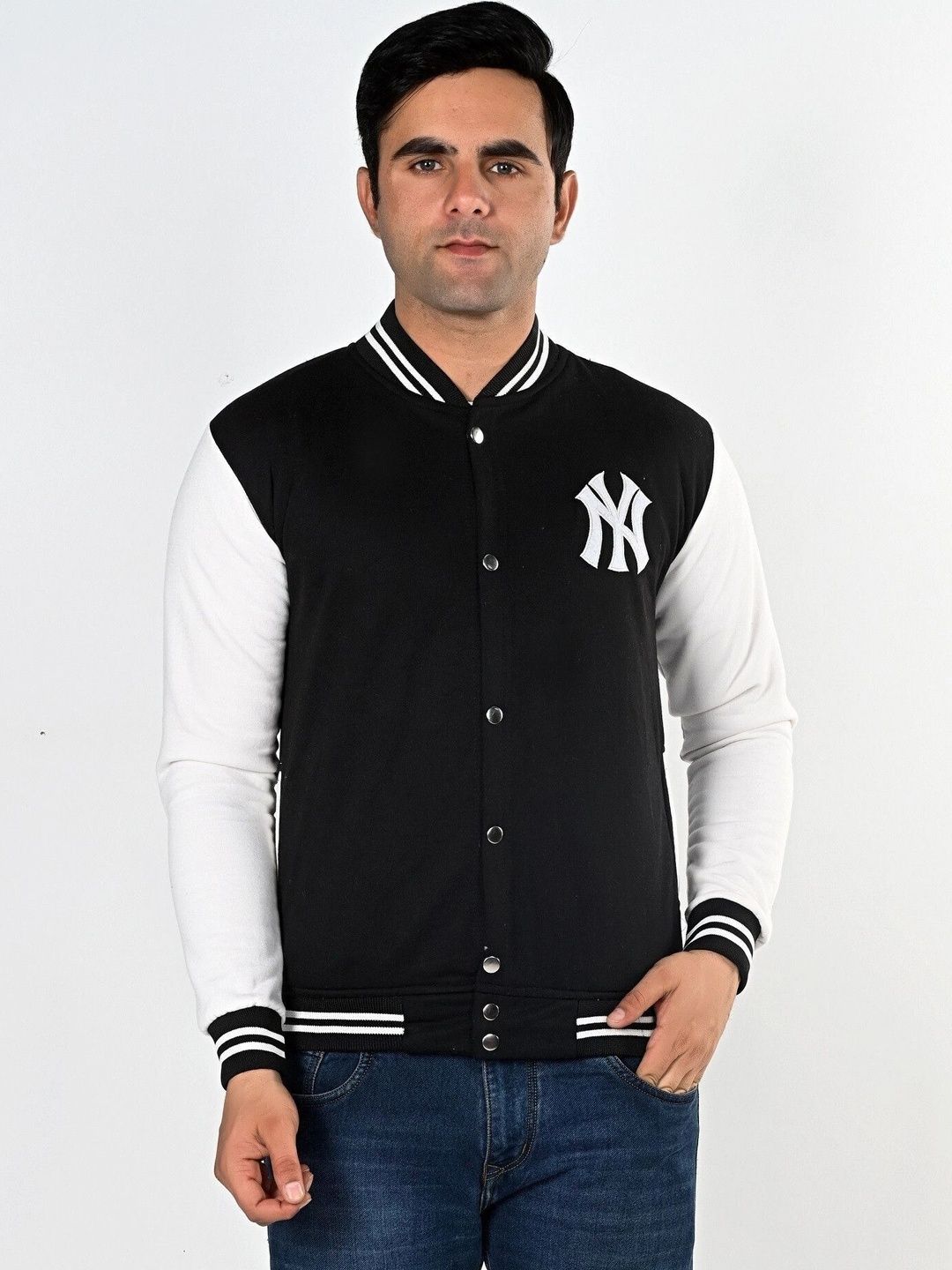 SQS Men Brand Logo Colourblocked Woollen Varsity Jacket-picture-26