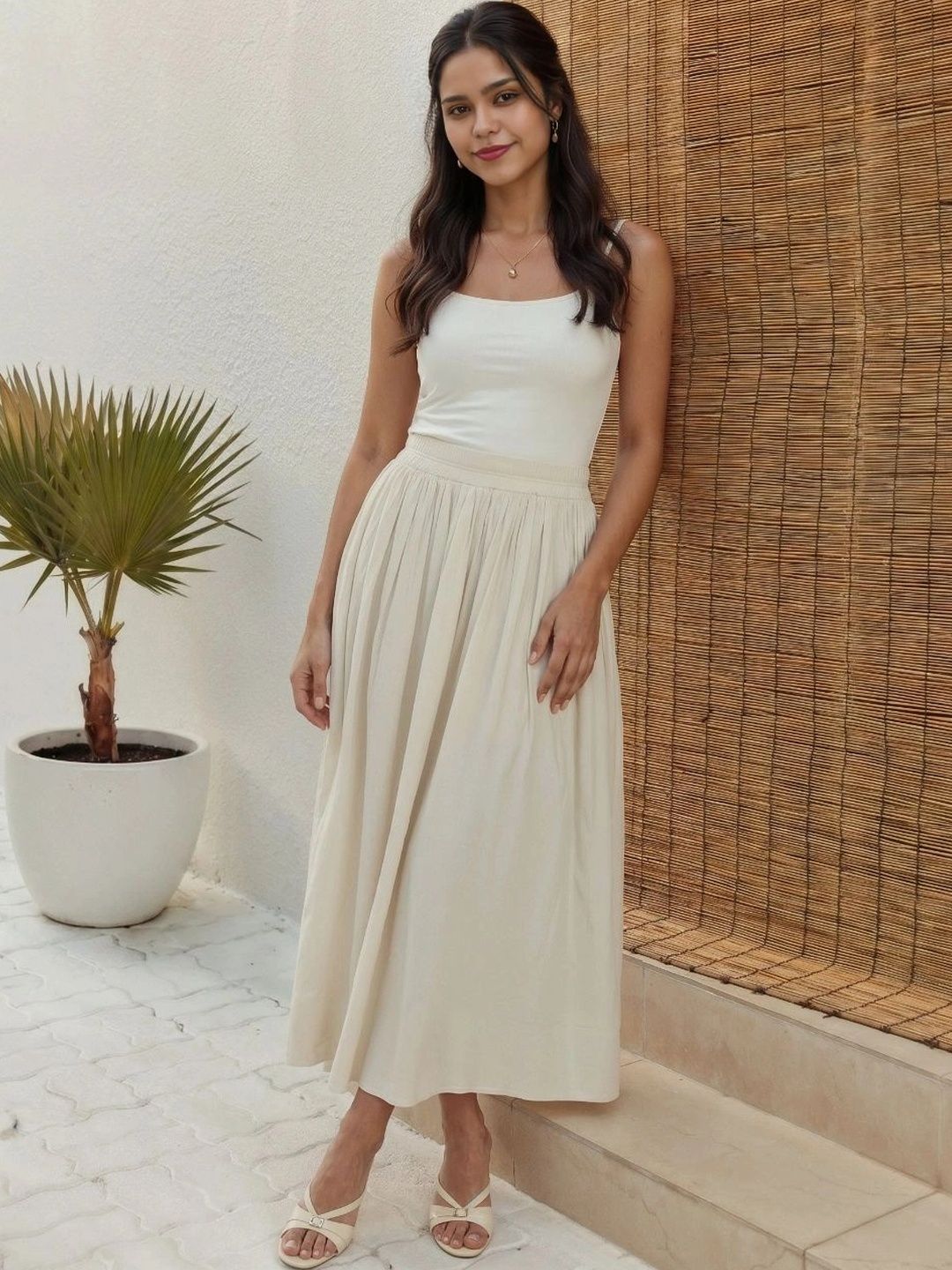 BLUE PIEGEON Women Pure Cotton Blend Cotton Cambric Maxi Flared Skirt-picture-18