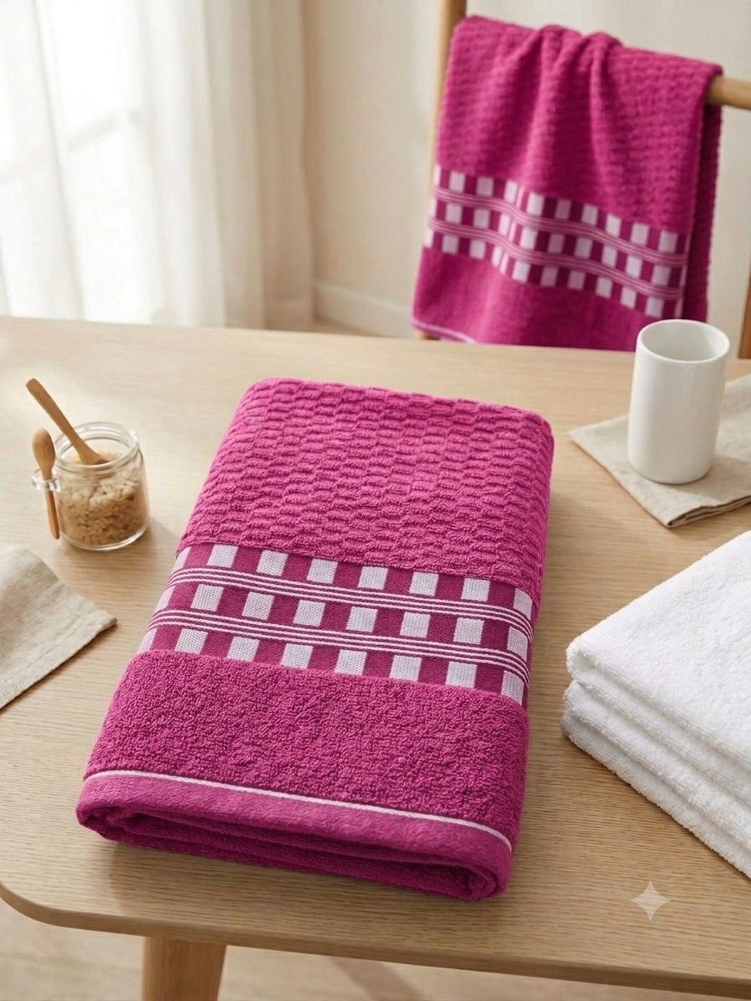 Satisfyn Magenta 1 Printed Cotton 450 GSM Bath Towel-image-44