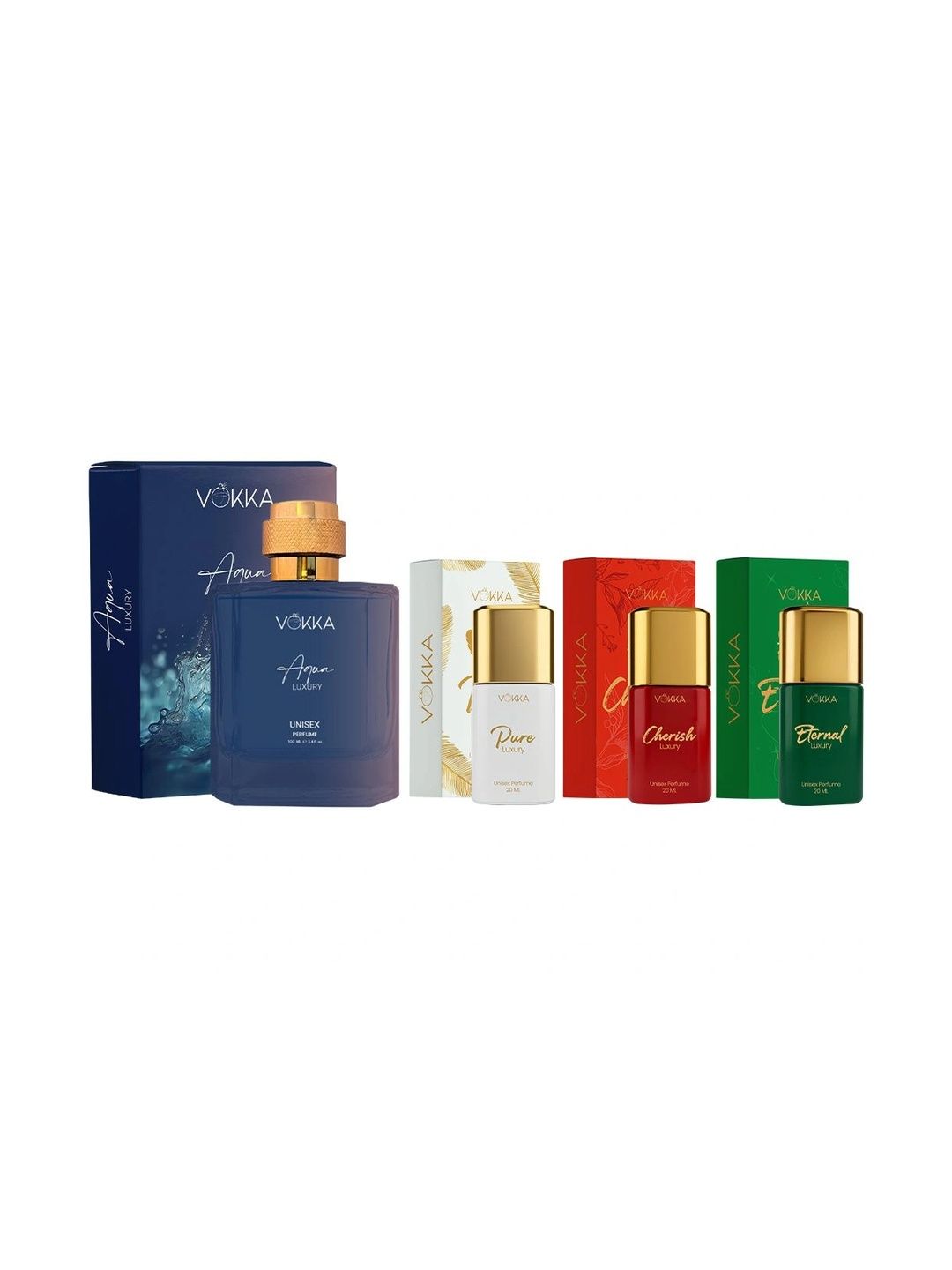 VOKKA Set Of 4 Combo Aqua, Cherish, Pure & Eternal Eau De Perfume - 100 & 20 ml Each-picture-7