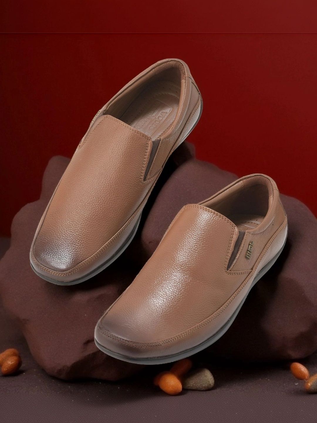 Woodland Men Textured Leather Square Toe Formal Slip-On Shoes-image-40