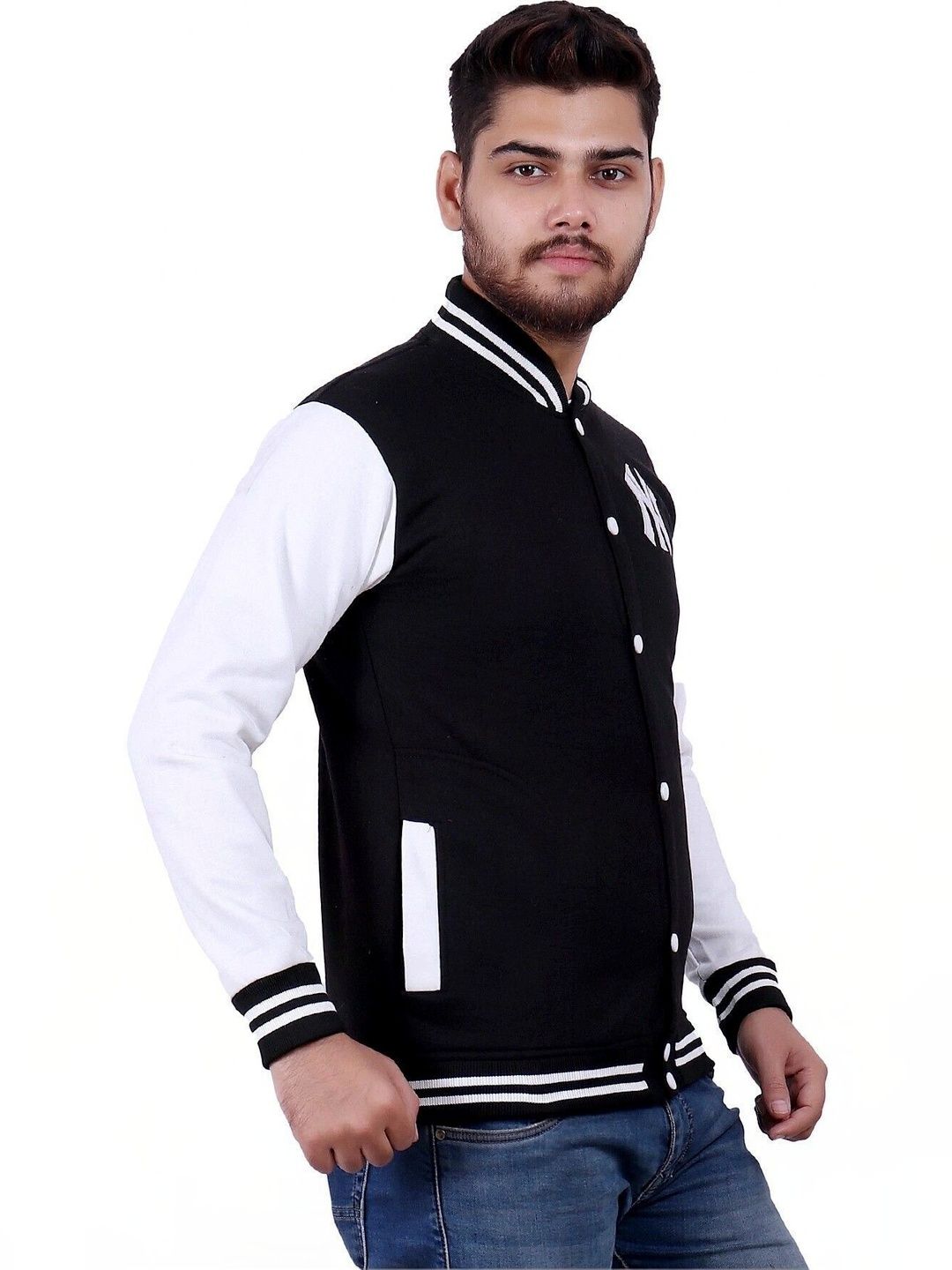 SQS Men Brand Logo Colourblocked Woollen Varsity Jacket-picture-38