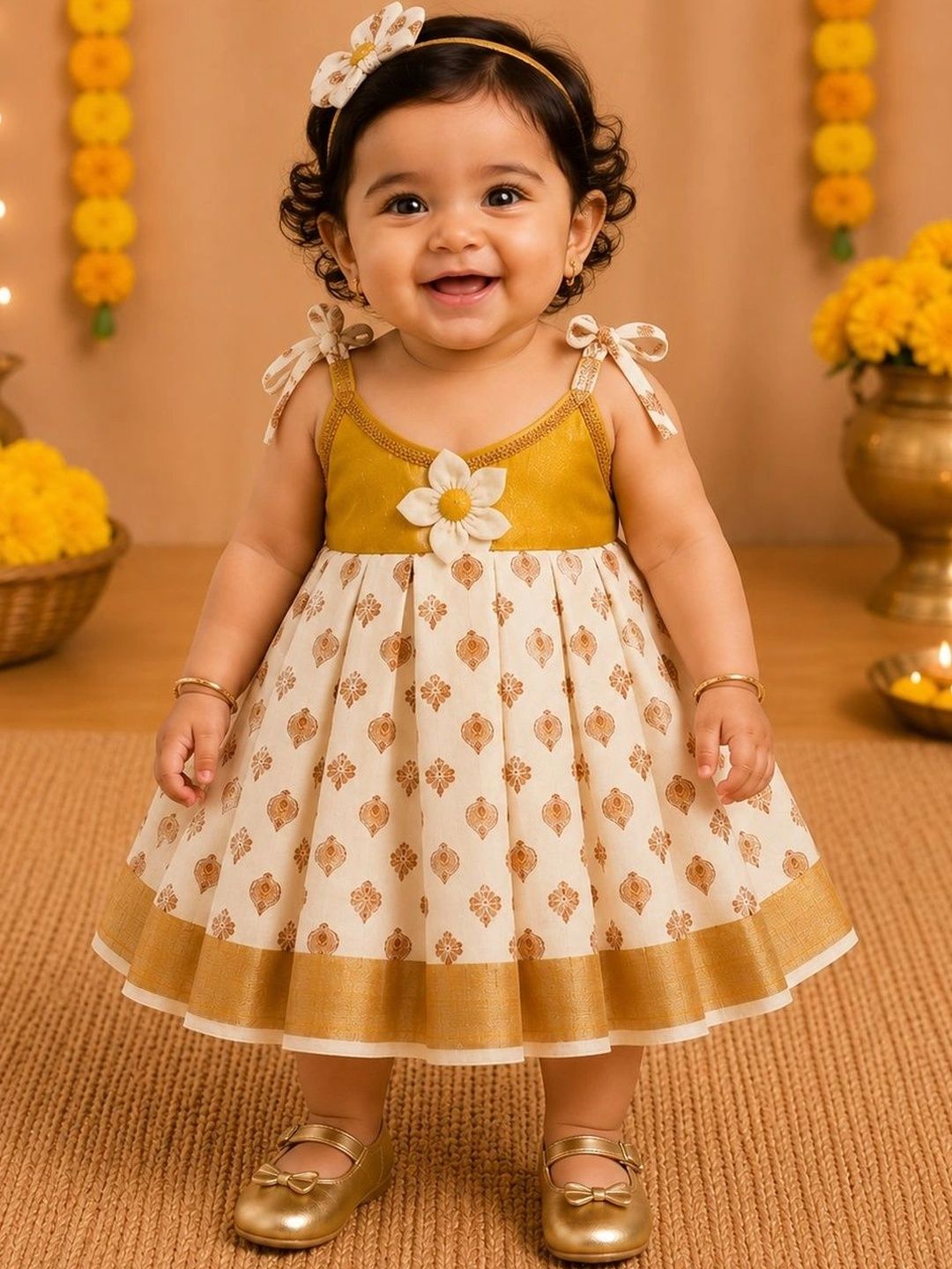 Babypattu Infant Girls Printed Shoulder Straps A-Line Ethnic Dresses-picture-50