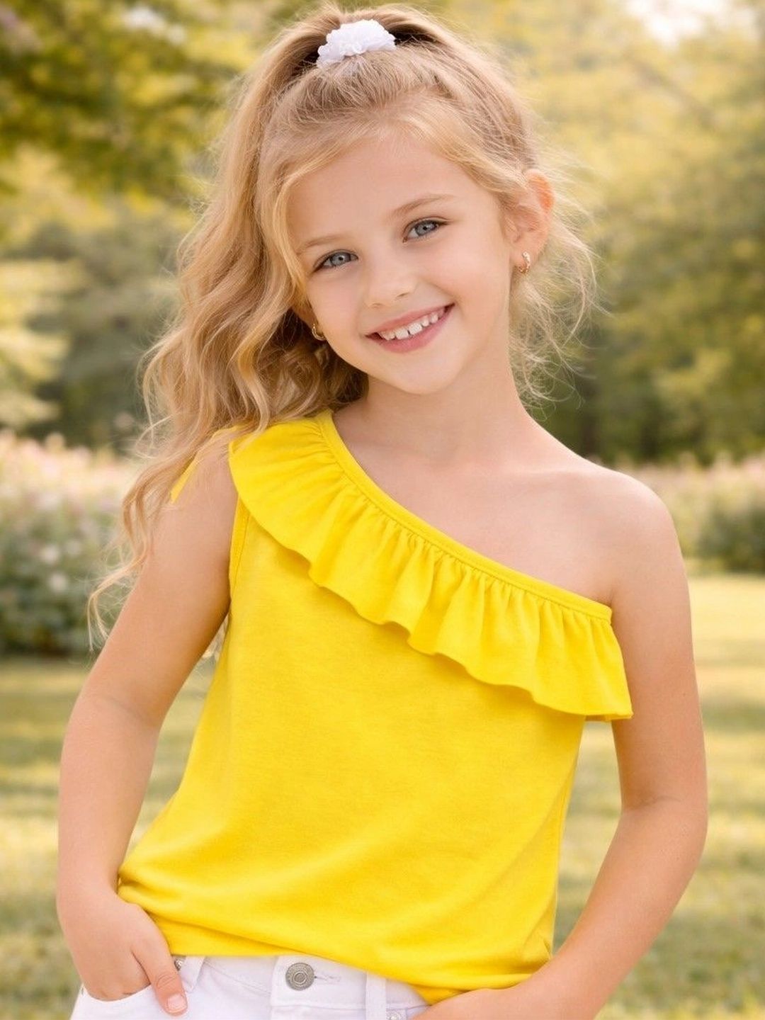AWW HUNNIE One Shoulder Ruffles Cotton Blend Top-picture-37