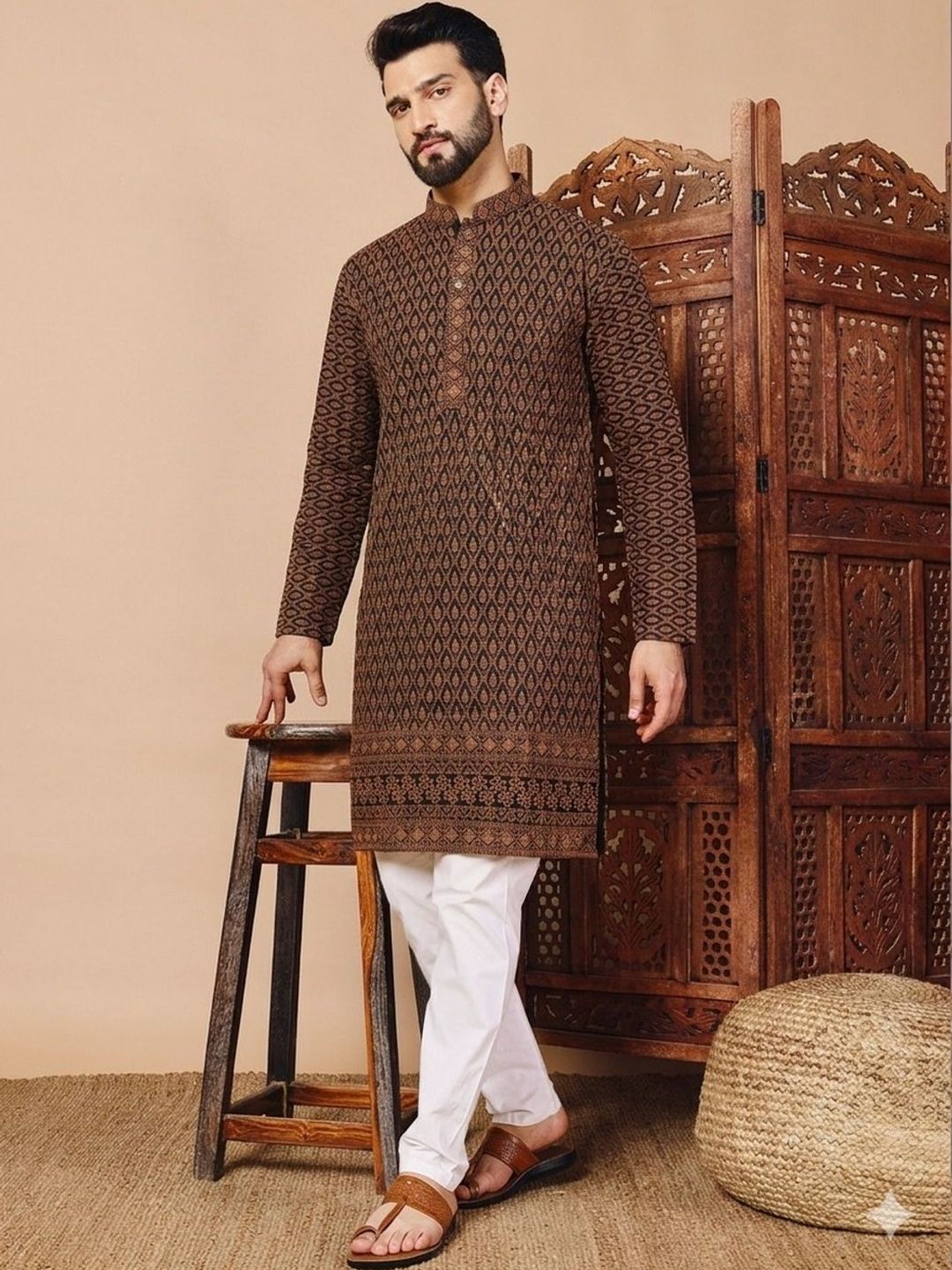 Anouk Men Ethnic Motifs Embroidered Chikankari Kurta-image-40
