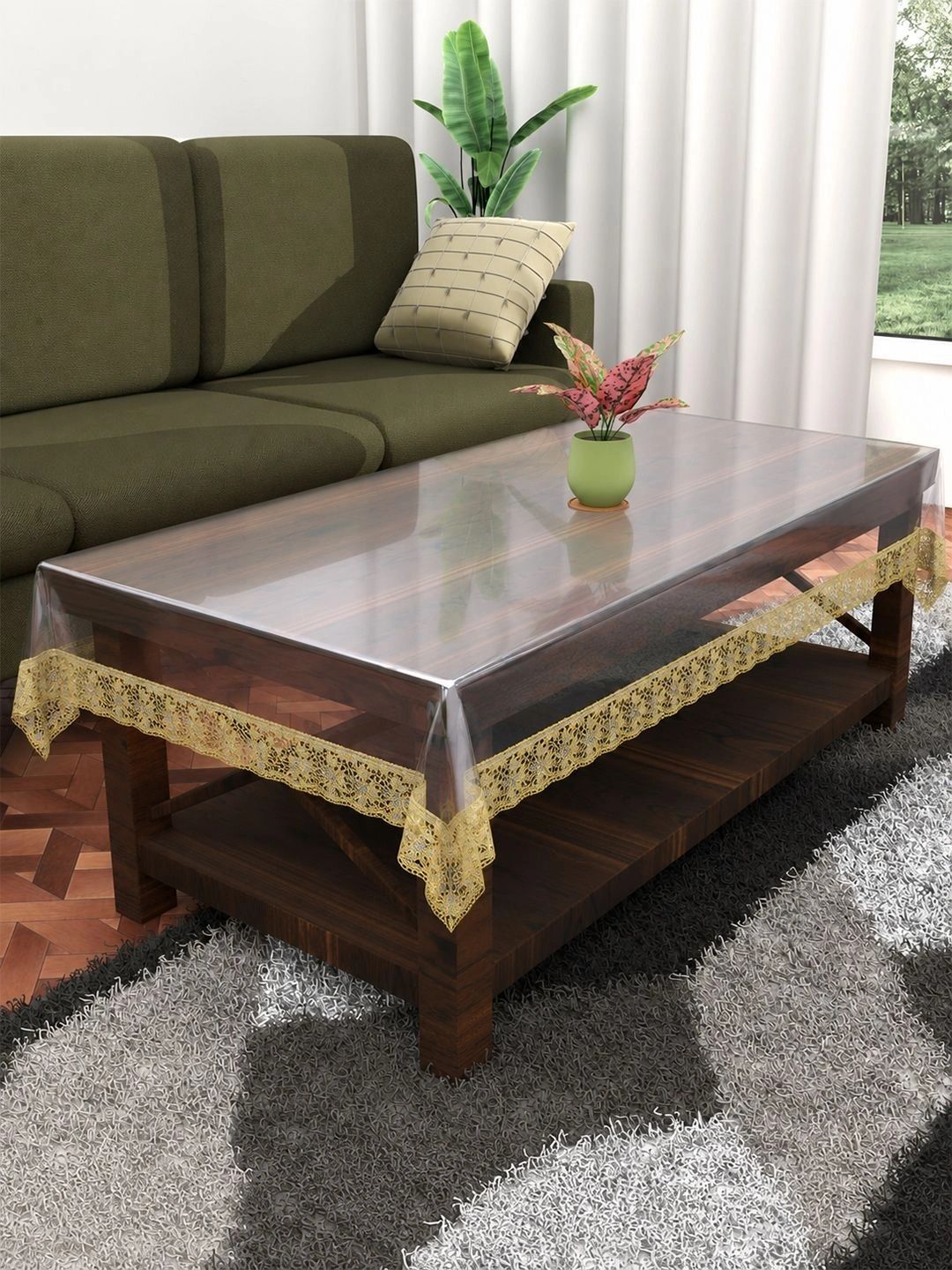 Clasiko Transparent Waterproof 4-Seater Table Cover with Embellished details-picture-29