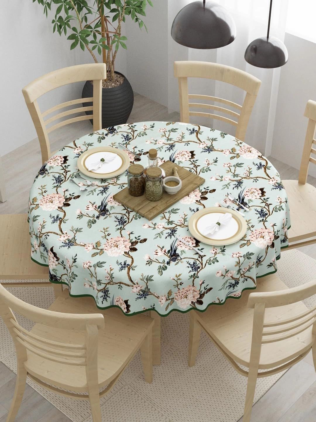 Myntra Elegant Homes Peach-Coloured Floral Cotton Round 4-Seater Table Cover-image-31