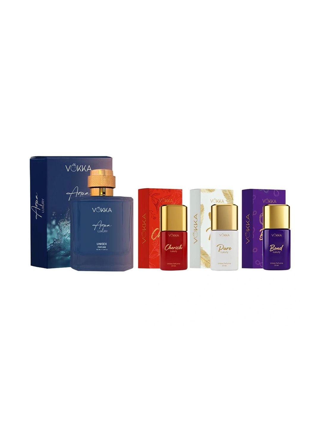 VOKKA Set Of 4 Aqua, Cherish, Bond & Pure Eau De Perfume - 100 & 20 ml Each-picture-49