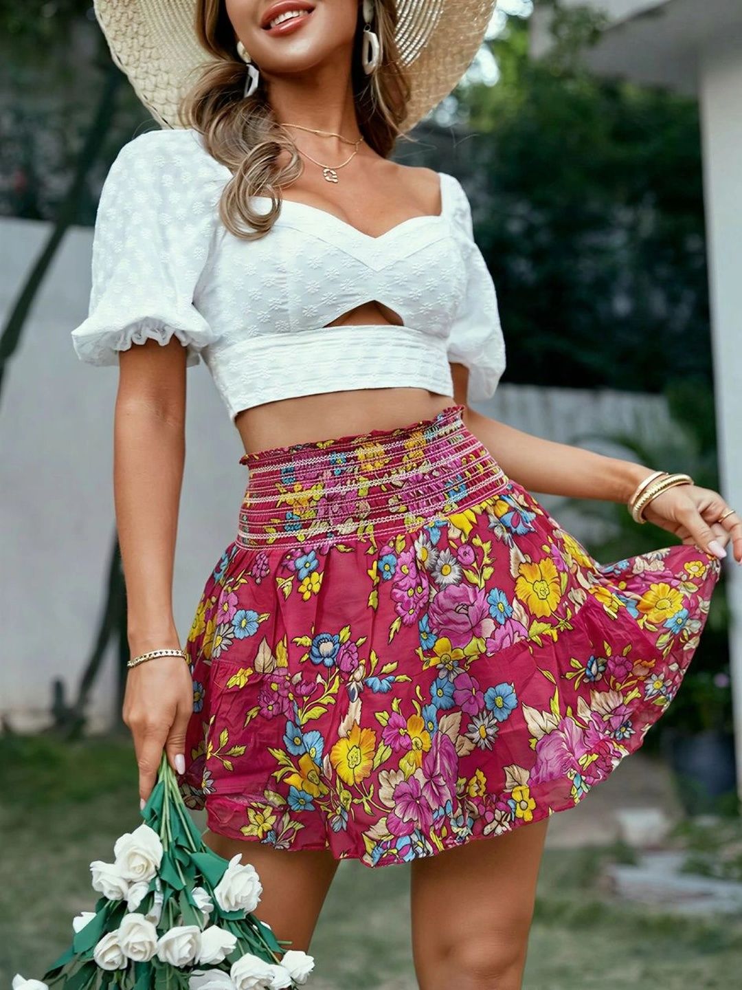 TOXA Women Cotton Floral Mini Flared Skirt-picture-26