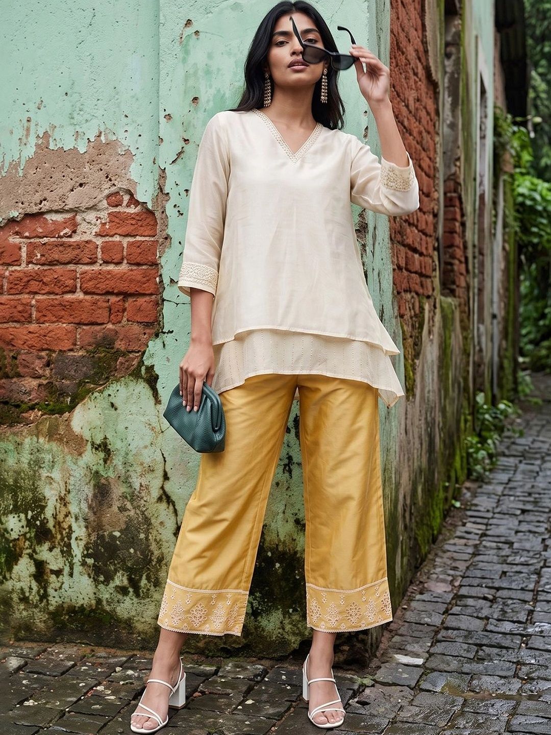 Melange by Lifestyle Women Embroidered Cropped Ethnic Palazzos-picture-23