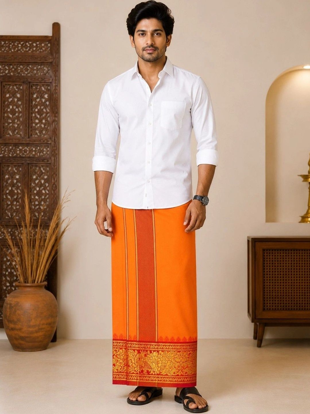 Sharan Elegance Men Embroidered Cotton Dhoti Dhotis-picture-46